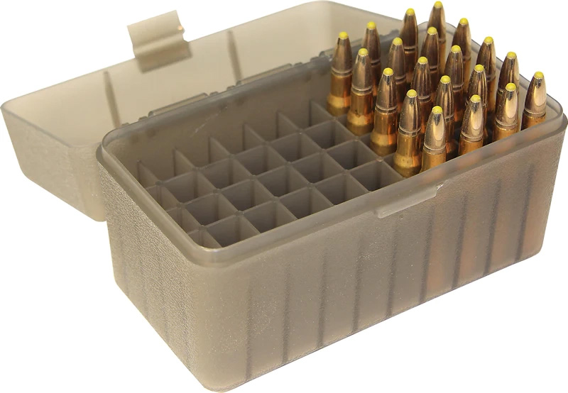 CHADWICK & TREFETHEN Ammo Box 50rd Flip-Top 223 204 Ruger 6x47 Clear/Smoke