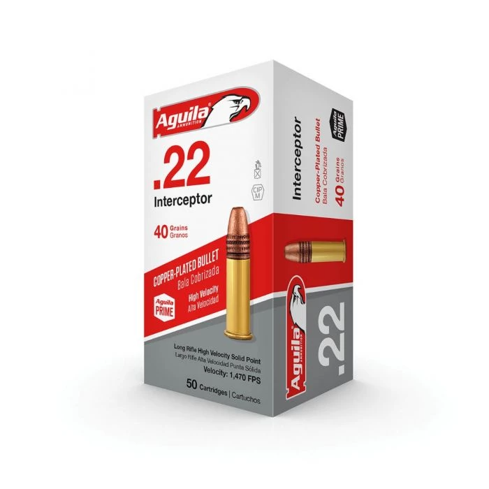 Aguila 1B220320 22 LR Interceptor 40 Grain 50rd Box Copper Plated