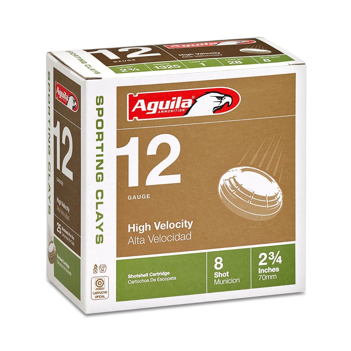 Aguila 1CHB1286 Sporting Clays High Velocity 12 Gauge 2.75" 1 oz 8 Shot 25 Per Box/ 10 Cs