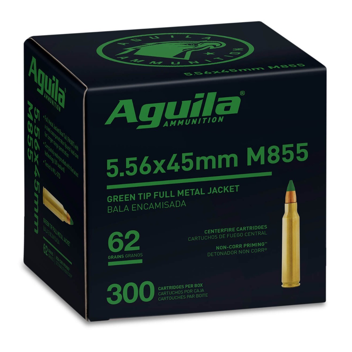 Aguila 1E556125 5.56 NATO 62 Grain FMJ Green Tip Ammo 1200rd Case
