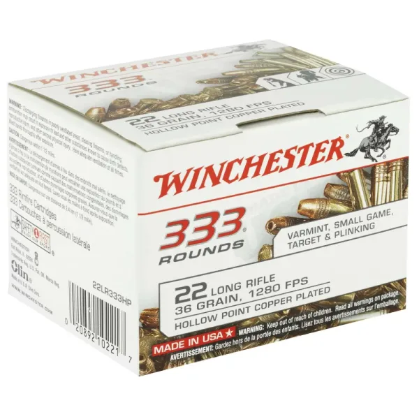 Winchester 22LR333HP 22 Long Rifle 36 Grain Copper Plated Hollow Point 333