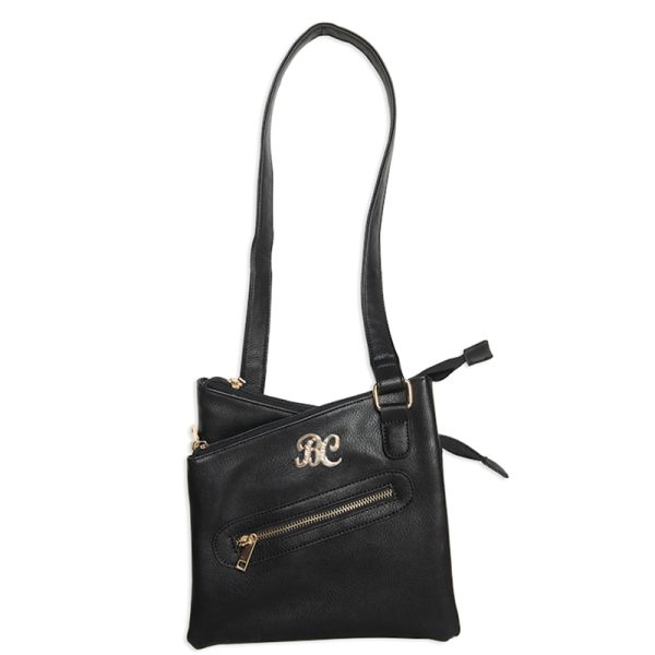 BullDog BDP030 Cross Body Purse Black Leather 9.5 in x 9.5 in x 1.5 in