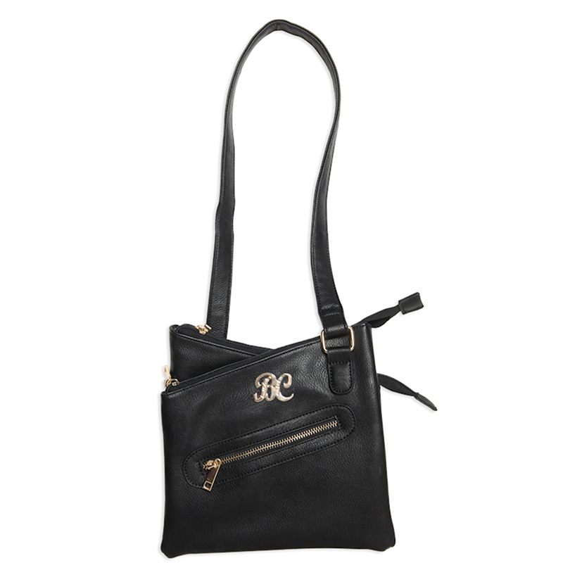 BullDog BDP030 Cross Body Purse Black Leather 9.5 in x 9.5 in x 1.5 in