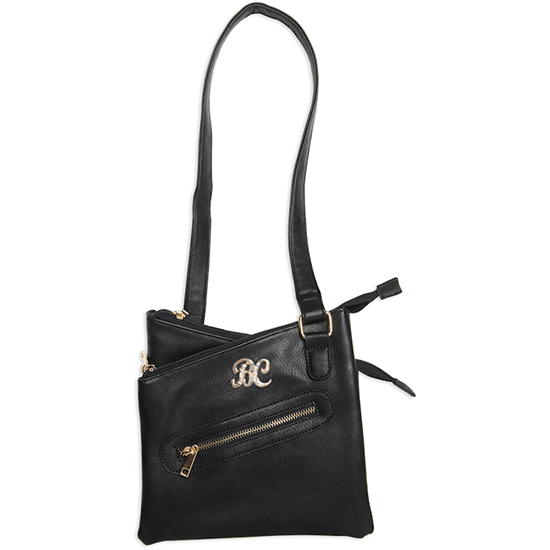 BullDog BDP030 Cross Body Purse Black Leather 9.5 in x 9.5 in x 1.5 in
