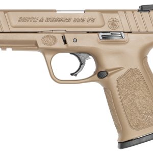 Smith & Wesson 13655 SDVE Compact 9mm Luger 16+1 4" Stainless Flat Dark Earth Cerakote Serrated Slide, Polymer Frame w/Picatinny Rail, FDE Textured Grips, Right Hand