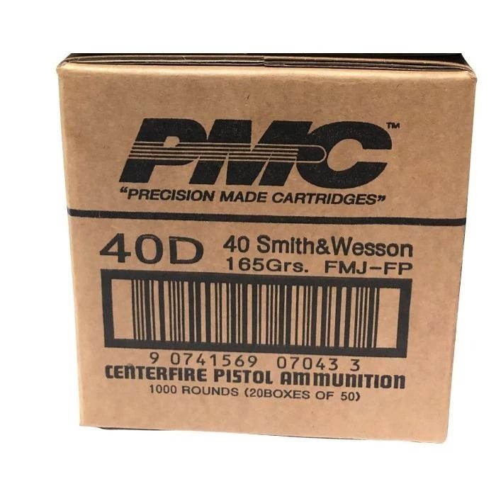 PMC 40D .40 S&W Ammo 165 Grain FMJ-FP 1000rd Case