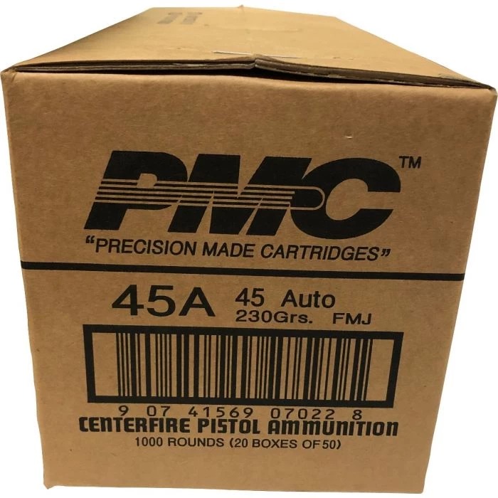 PMC 45A .45 ACP Ammo 230 Grain FMJ 1000rd Case 830 FPS