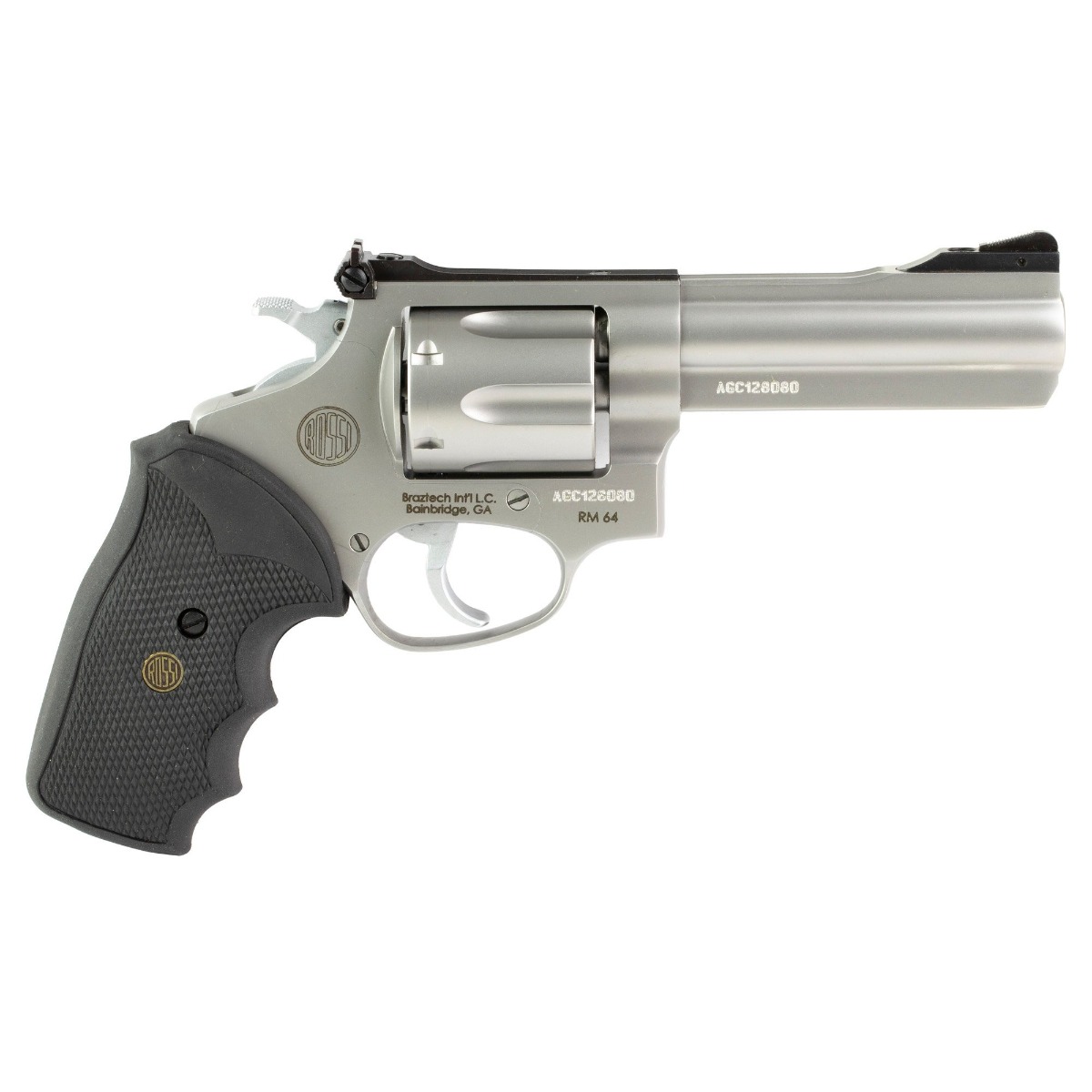 Rossi RM64 Revolver, Double Action, .357 Magnum, 6-Inch Stainless Steel Barrel, Silver Rubber Grip, 6-Round Capacity