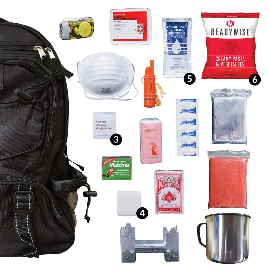 ReadyWise RW01-633GSG 64-Piece Survival Backpack, Black, 32 Servings