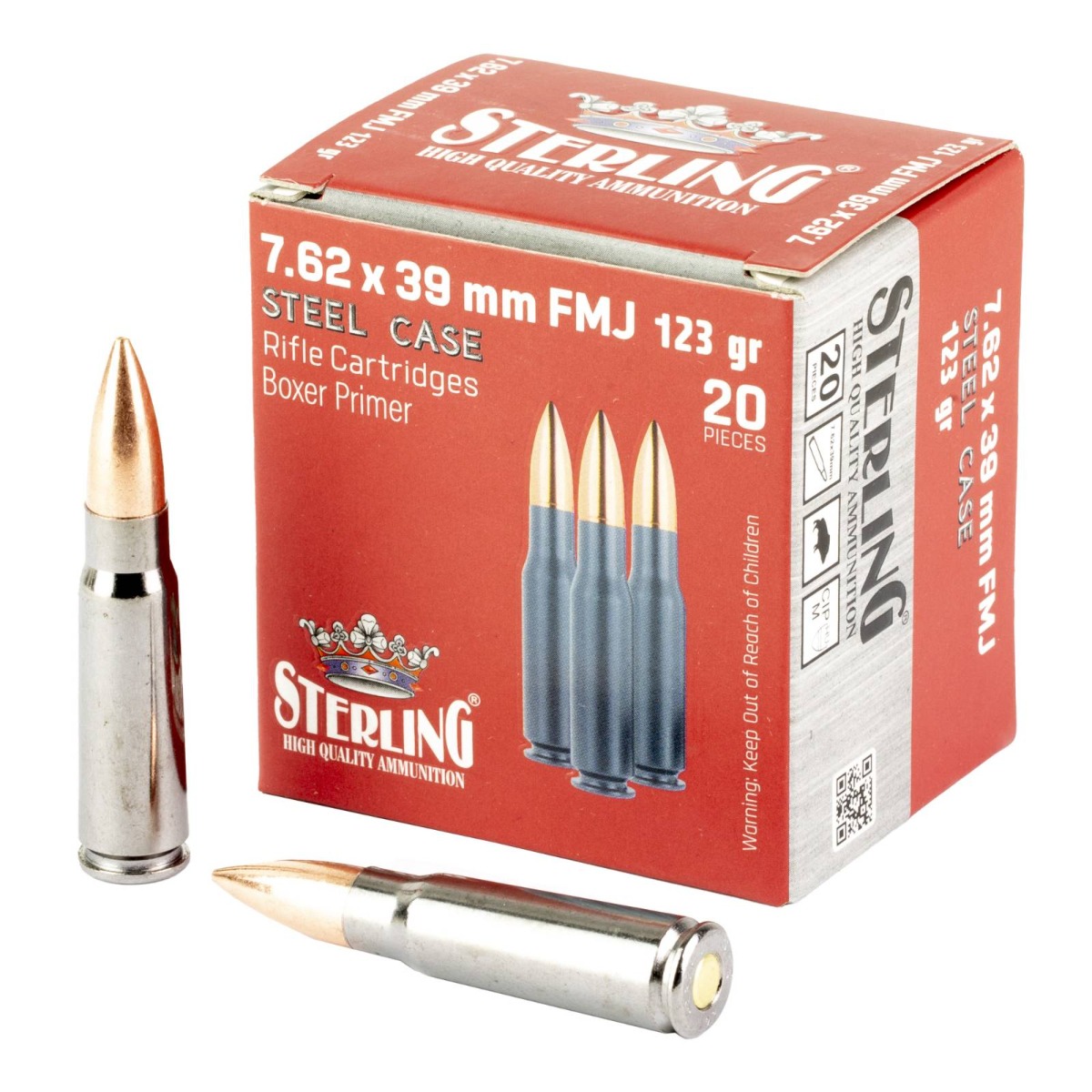 Sterling Exclusive Steel Cased 7.62x39 Rifle Ammo - 123 Grain FMJ 1000rd Case 8698779971205